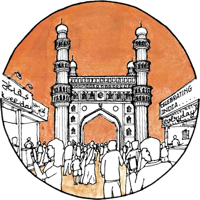 Hand Drawn Hyderabad Street Illustration